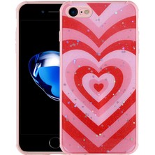 Wowcase iPhone Se 2020 - Uyumlu Simli Desenli Kamera Korumalı Parlak Wowcase Popy Kapak-Kalp