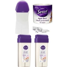 Sesu 2 Adet Kartuş Roll-On Kolay Ağda+2 Yıl Garantili Ağda Makinesi+ 10MT Ağda Bezi Ağda Seti