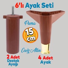 Badem10 Elista 6'lı Set Mobilya TV Ünitesi Yükseltici M8 Civatalı Destek Ayağı Ayakları 15 cm Ceviz Altın