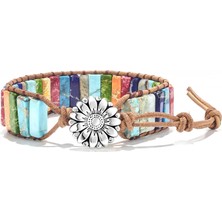Aqqogib Avekı 7 Çakra Bilezikler Kadınlar Için Gerçek Taşlar ile Deri Wrap Şifa Boncuk Bilezik Kadın Erkek Boho Dostluk Takı, Ayçiçeği Düğmesi (Yurt Dışından)