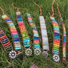 Aqqogib Avekı 7 Çakra Bilezikler Kadınlar Için Gerçek Taşlar ile Deri Wrap Şifa Boncuk Bilezik Kadın Erkek Boho Dostluk Takı, Ayçiçeği Düğmesi (Yurt Dışından)