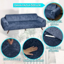 Faiend KADİFE 3+3+1+1 Petrolmavi Lastikli Kanepe Örtüsü | Lastikli Koltuk Örtüsü | koltuk kılıfı