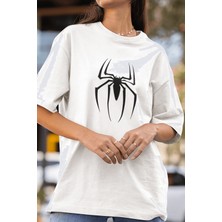 Populus Siyah Spider Ön Baskılı Beyaz Tişört