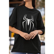 Populus Beyaz Spider Ön Baskılı Siyah Tişört