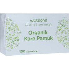 Watsons Square Pads In A Box 100S Organik Kare Pamuk Kutu 100 Adet