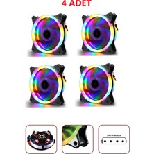 Ecoyom 4'lü Set 12 cm Rgb LED Fan Işıklı Kasa Fanı Rainbow Kasa Soğutucu Fan