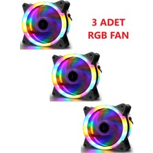 Ecoyom 3'lü Set 12 cm Rgb LED Fan Işıklı Kasa Fanı Rainbow Kasa Soğutucu Fan