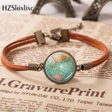 Qiuhong Shop No.4 Boyutu 2020 Sıcak Satış Dünya Anne Vintage Deri Bilezik Planet Earth Dünya Küre Haritası Bilezikler Sanat Aksesuarları (Yurt Dışından)