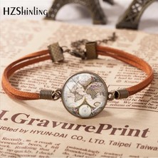 Qiuhong Shop No.4 Boyutu 2020 Sıcak Satış Dünya Anne Vintage Deri Bilezik Planet Earth Dünya Küre Haritası Bilezikler Sanat Aksesuarları (Yurt Dışından)