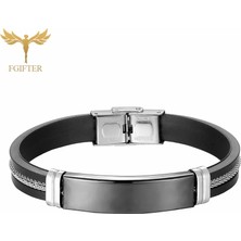 Qiuhong Shop 18.5cm Tarzı Siyah Bileklik Paslanmaz Çelik Silikon Bilezik Zincirli Boş Özel Klasik Ilk Bilek Takı Için Uydurma Günlük Erkek Aksesuarları (Yurt Dışından)