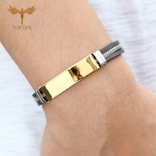 Qiuhong Shop 18.5cm Tarzı Siyah Bileklik Paslanmaz Çelik Silikon Bilezik Zincirli Boş Özel Klasik Ilk Bilek Takı Için Uydurma Günlük Erkek Aksesuarları (Yurt Dışından)
