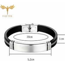 Qiuhong Shop 18.5cm Tarzı Siyah Bileklik Paslanmaz Çelik Silikon Bilezik Zincirli Boş Özel Klasik Ilk Bilek Takı Için Uydurma Günlük Erkek Aksesuarları (Yurt Dışından)