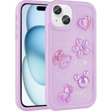 BLS Store iPhone 15 Plus - Uyumlu Kabartma Figürlü Parlak Bls Store Toys Silikon Kapak-Mor