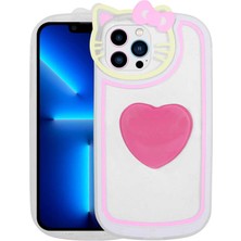 BLS Store iPhone 13 Pro Max - Uyumlu Kedi Figürlü Transparan Pop Soketli Bls Store Ritmik Kapak-Pembe Koyu