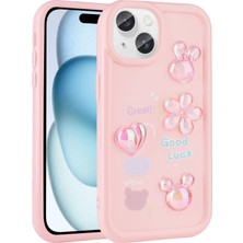 BLS Store iPhone 15 Plus - Uyumlu Kabartma Figürlü Parlak Bls Store Toys Silikon Kapak-Pembe