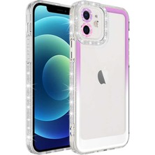 Cepdesin iPhone 11 - Uyumlu Simli ve Renk Geçiş Tasarımlı Lens Korumalı Cepdesin Park Kapak-Mor-Beyaz