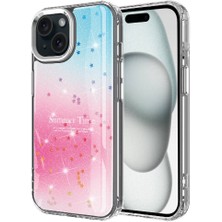 Cepdesin iPhone 15 Plus - Uyumlu Simli Desenli Parlak Cepdesin Task Kapak-Pembe