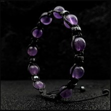 Seven Art Jewelry Doğal Taş Bileklik, Ametist ve Hematit Taşı, Ayarlanabilir, Erkek Bileklik, Kadın Bileklik