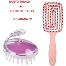 Matesstore Üç Boyutlu 3D Saç Tarak + Saç Masaj Şampuan Tarağı 2 Ürün Bir Arada Saç Bakım Seti