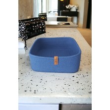 Home Decors By Özlem Saks Mavi Kare Sepet Düzenleyici Saklama Kutusu Organizer Hediyelik El Emeği Salon MUTFAK-24X9CM