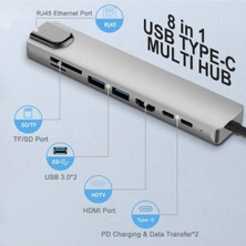 8 In 1 Ethernet Sd USB Type C Hub HDMI Girişli Macbook Çevirici