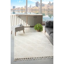Mariesse Home Elit Bukleli Yumuşak Peluş Shaggy Halı 160 x 230 cm Krem Renk Saçaklı Bohem Tema Polipropilen