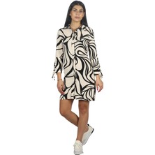 Explosion Kadın Pamuklu Gömlek Yakalı Uzun Kollu  Düğme Kapamalı Ekru Elbise EXP57308-EKRU