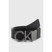 Calvin Klein Erkek Siyah Deri Kemer K50K510948-BAX Logolu Metal Tokalı 90 cm Günlük Kullanım İçin