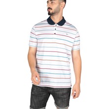 Paul & Shark  Erkek Pamuklu Regular Fit Çizgili Kısa Kollu Beyaz Polo Yaka T-Shirt 23411323-256