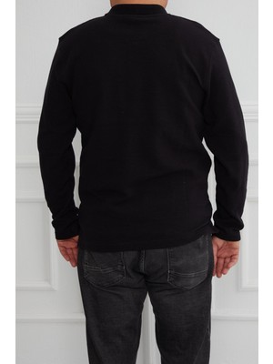 JSCO Hscstore Erkek Polo Yaka Düğmeli Siyah Sweatshirt - 2815