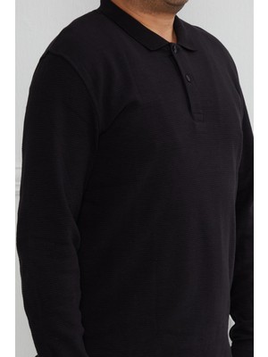 JSCO Hscstore Erkek Polo Yaka Düğmeli Siyah Sweatshirt - 2815