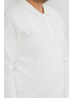 JSCO Hscstore Erkek Polo Yaka Düğmeli Ekru Sweatshirt - 2815