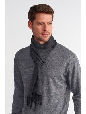 Erkek Koyu Gri Kışlık Viskon Atkı Klasik Kaşkol