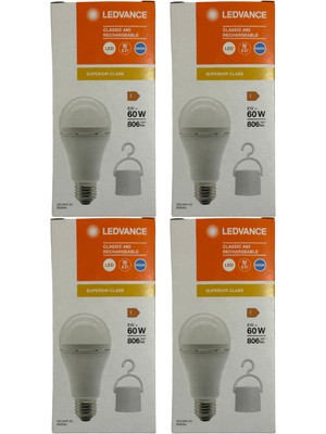 Osram Ledvance 8W (60W) 6500K (Beyaz Işık) Şarj Edilebilir E27 Duylu LED Ampul (4 Adet)