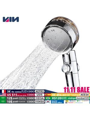 Mingjin Shop2 Mor Fan A1 Stili Duş Başlığı Su Tasarrufu Akış 360 Derece Dönen Abs Yüksek Basınçlı Yağmur Püskürtme Memesi Banyo Aksesuarları Düğmesi El Basın (Yurt Dışından)