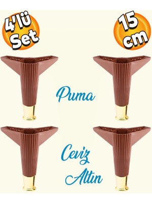 Badem10 Elista Mobilya Ayağı Sehpa TV Ünitesi Ayakları Yükseltici 15 cm Ceviz Altın 4 ADET