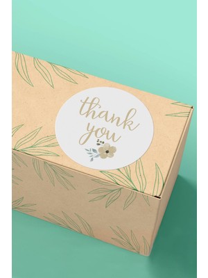 Xox Shops Thank You Sticker Teşekkürler Paketleme Etiketi Krem Kahve Çiçek Desenli - 3X3CM 90 Adet - ST2005