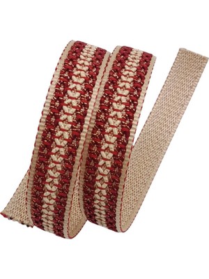 Angel Çanta Aksesuar 3 cm Polyester Kolon Bej Kırmızı Simli 1 Metre