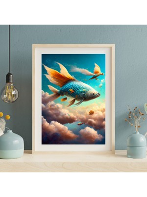 Blue Wall - Balık Uçuşu - Çerçevesiz Tasarım Poster Duvar Sanatı