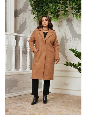 Rmg Hscstore Kadın Kıvırcık Içi Astarlı Büyük Beden Vizon Kaban - 9803