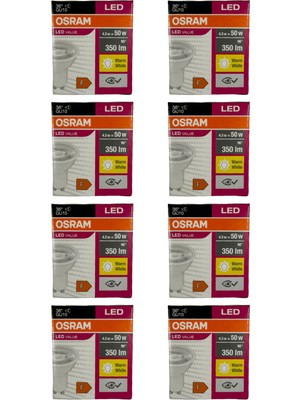 Osram PAR16 4.5W (50W) 2700K (Sarı Işık) GU10 Duylu LED Spot (8 Adet)