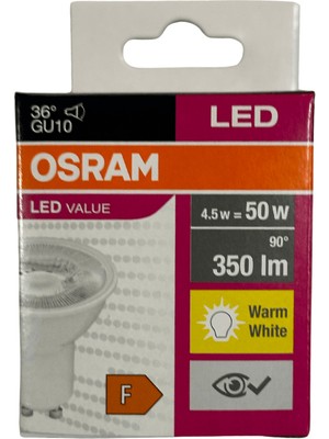 Osram PAR16 4.5W (50W) 2700K (Sarı Işık) GU10 Duylu LED Spot (8 Adet)