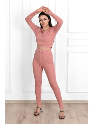 Koza Kadın Yazı Baskılı Fermuar Detaylı Eşofman Takımı 3725-23