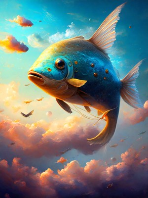 Blue Wall - Balık Uçuşu - Hayal Etmeyi Asla Bırakma- 3'lü Çerçevesiz Tasarım Poster Duvar Sanatı