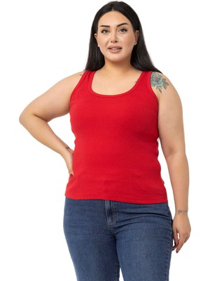 Disentis Modest Büyük Beden Askılı Fitilli Kaşkorse Kırmızı Body