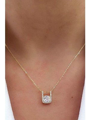 Ose Shop Sky Diamond Taşlı Ice Cut 925ayar Gümüş Üzerine Altın Kaplama Tasarım Tek taş Kolye