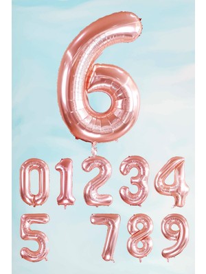 Pekshop Rose Gold Rakam Folyo Balon Büyük Boy Rose Gold Sayı Balonlar 100CM 40INÇ 6