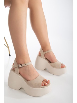 Suins Shoes Suins Biana Kadın Dolgu Taban Dana Süet Sandalet