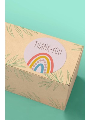 Xox Shops Thank You Sticker Teşekkürler Paketleme Etiketi Pembe Renkli Gökkuşağı - 3X3CM 90 Adet - ST2025