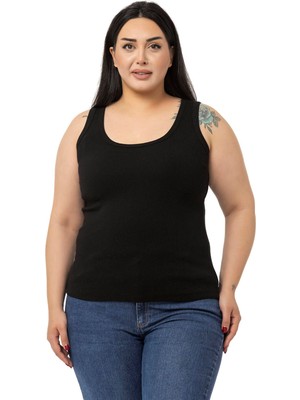 Disentis Modest Büyük Beden Askılı Fitilli Kaşkorse Siyah Body